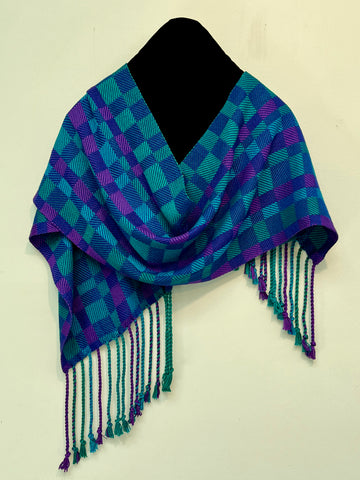 Purples and Teal Bamboo Scarf <br> Twill Blocks