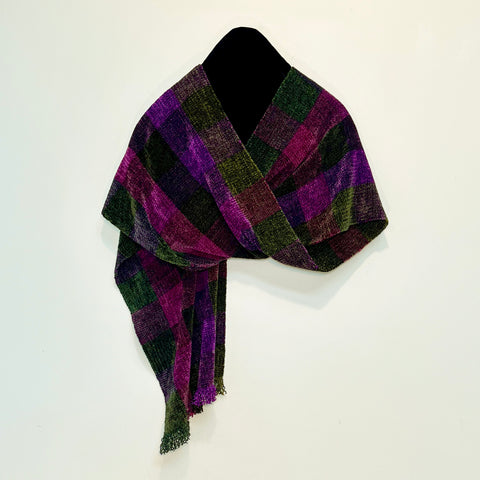 Greens and Purples Chenille Scarf <br> Color Blocks
