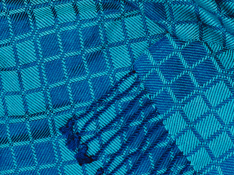 Blue and Turquoise Bamboo Scarf <br> Nine Squares Windowpane