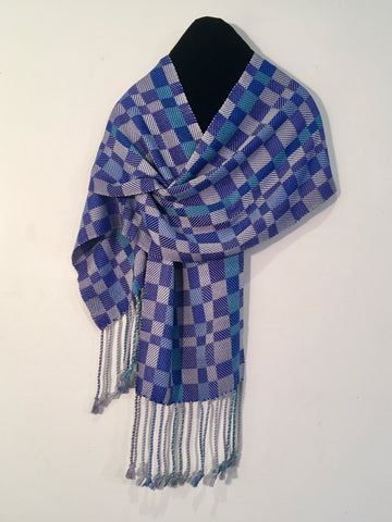 Grays, Blue, and Teal Bamboo Scarf <br> Twill Blocks