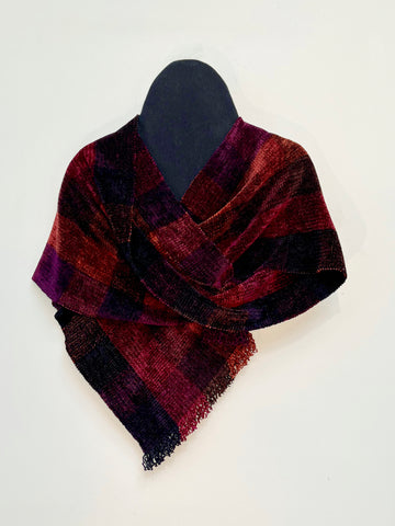 Browns, Purple, and Burgundy Chenille Scarf <br> Color Blocks