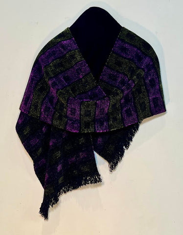 Black, Green and Purple Chenille Scarf <br> Horizontal Twill Blocks