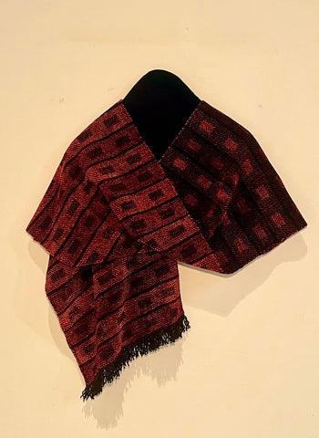 Black, Oranges and Rust Chenille Scarf <br> Horizontal Twill Blocks