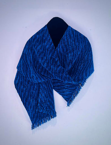 Blue and Dark Navy Chenille Scarf <br> Shadow Weave