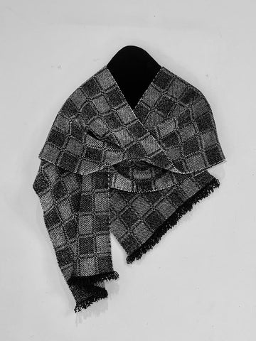 Gray and Black Chenille Scarf <br> 7 Block Twill Windowpane