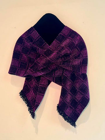 Purple and Black Chenille Scarf <br> 7 Block Twill Windowpane