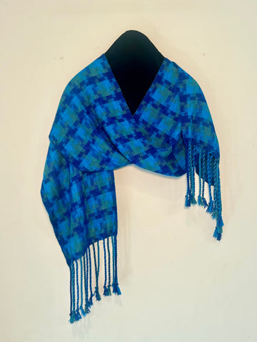 Blues and Greens Bamboo Scarf <br> Twill Blocks