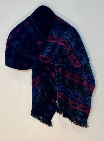 Blue, Teal, Purple, and Black Chenille Scarf <br> Horizontal Twill Blocks