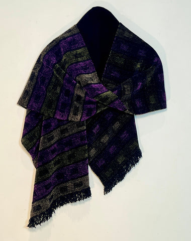 Purple, Olives, and Black Chenille Scarf <br> Horizontal Twill Blocks