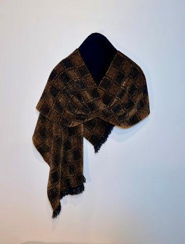 Bronze and Black Chenille Scarf <br> 7 Block Twill Windowpane