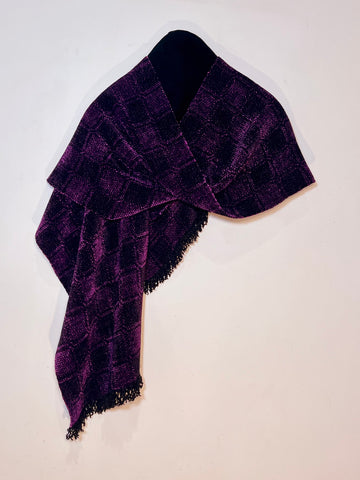 Purple and Black Chenille Scarf <br> 7 Block Twill Windowpane