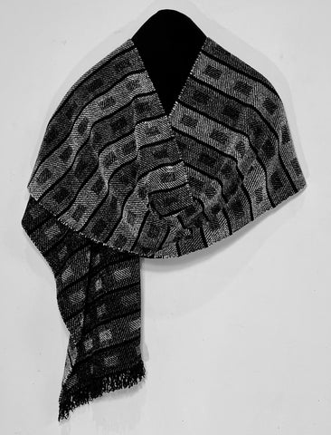 Black and Grays Chenille Scarf <br> Horizontal Twill Blocks