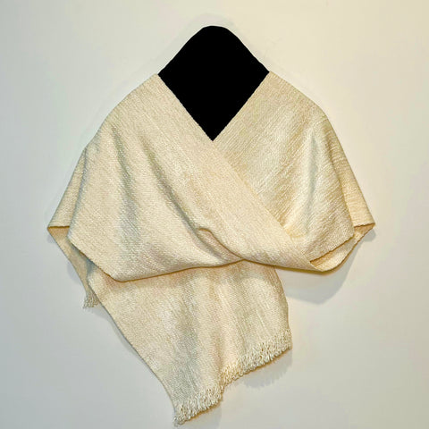 Ivory Chenille and Silk Scarf <br> Double Twill Windowpane