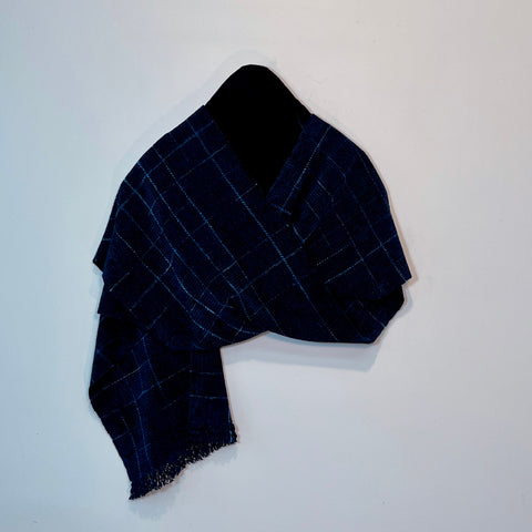 Navy Blue and Ombre Chenille Scarf <br> Small Windowpane
