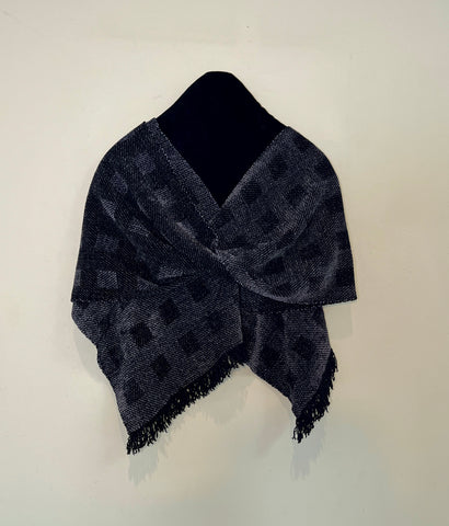 Black and Gray Chenille Scarf <br> Floating Squares