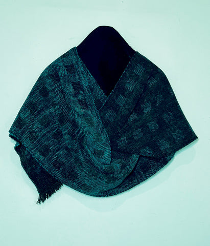 Black and Teal Chenille Scarf <br> Floating Squares
