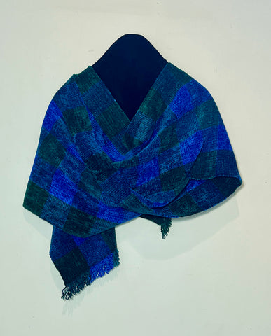 Blues, Green, and Teals Chenille Scarf <br> Color Blocks