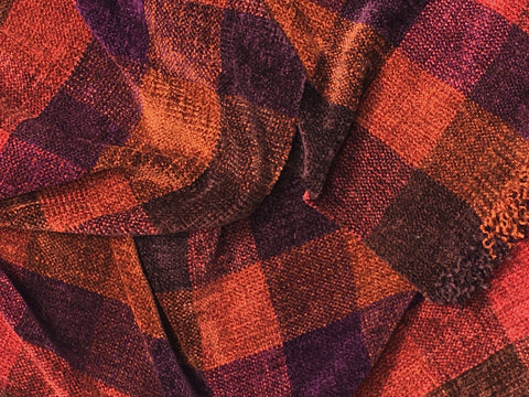 Browns, Purple, and Cayenne Chenille Scarf <br> Color Blocks