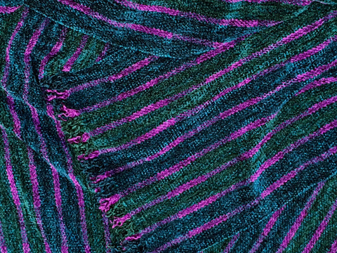 Green, Teals, and Purple, Chenille Scarf <br> Twill Blocks