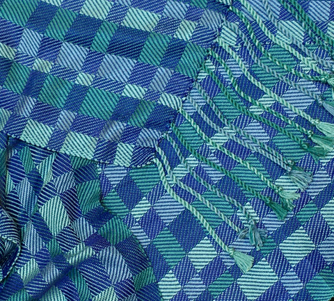 Blues and Teal Bamboo Scarf <br> Twill Blocks