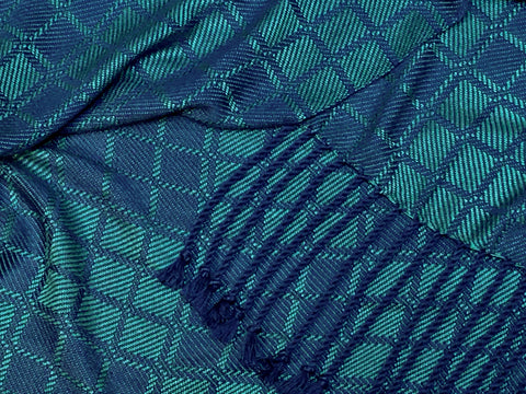 Teal and Blue Bamboo Scarf <br> Nine Squares Windowpane