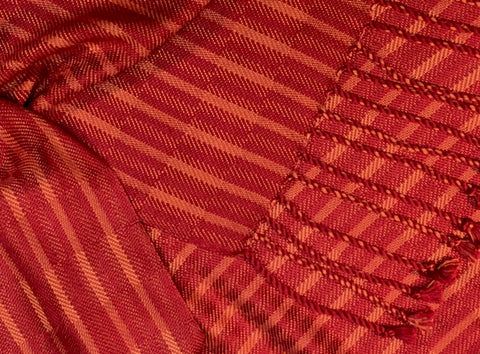 Red and Persimmon Bamboo Scarf <br> Narrow Twill Blocks