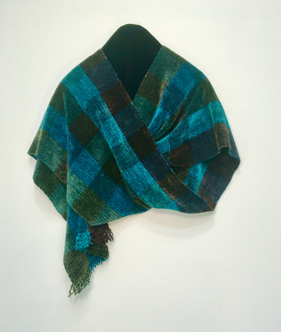 Greens, Teals, and Browns Chenille Scarf <br> Color Blocks