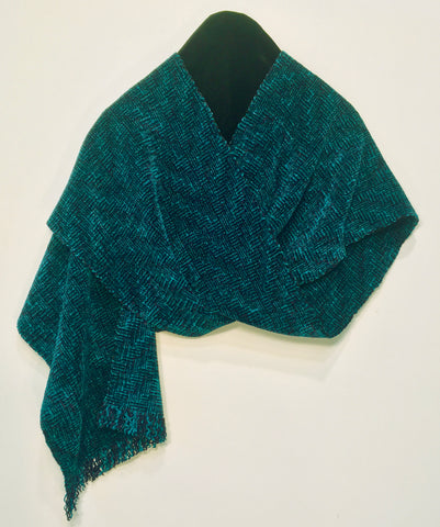 Black, Navy Blue, and Teal Chenille Scarf <br> Shadow Weave