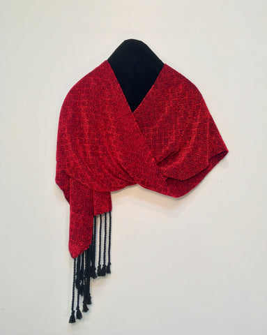 Black and Red Chenille and Bamboo Scarf <br> Plaited Twill
