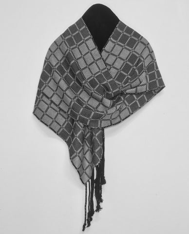 Black and Gray Bamboo Scarf <br> Nine Squares Twill Windowpane