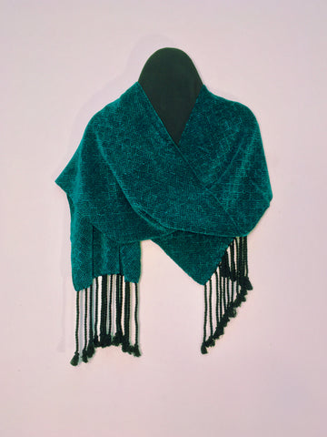 Black and Turquoise Chenille and Bamboo Scarf <br> Squares