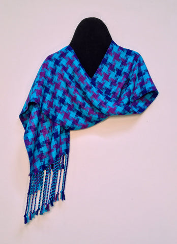 Turquoise, Purple, and Blue Bamboo Scarf <br> Twill Blocks
