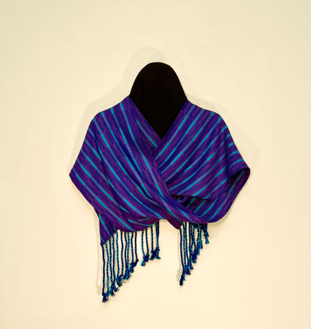 Blue, Turquoise, and Purple Bamboo Scarf <br> Twill Blocks